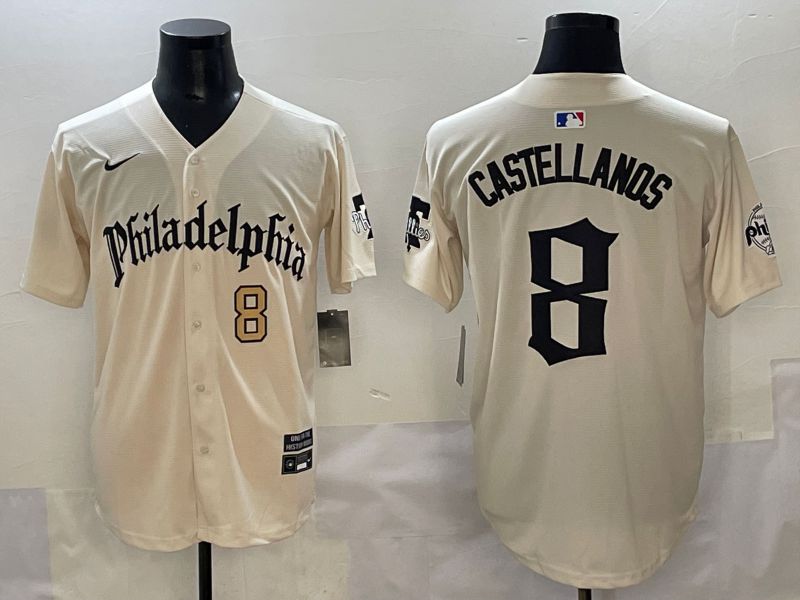Men 2025 Philadelphia Phillies #8 Castellanos Cream Five generations Joint Name Nike MLB Jersey style 2